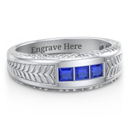 Men’s Wheat Pattern Ring with Princess Cut Gemstones