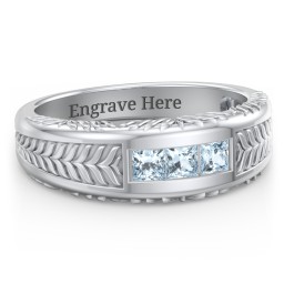 Men’s Wheat Pattern Ring with Princess Cut Gemstones in 925 Sterling Silver with Aquamarine