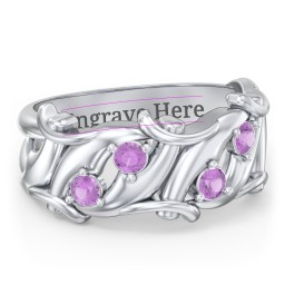 Men’s 4-Stone Organic Leaf Ring in 925 Sterling Silver with Amethyst