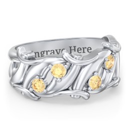 Men’s 4-Stone Organic Leaf Ring in 925 Sterling Silver with Citrine