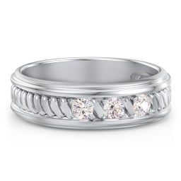 Men’s 3-Stone Ring with Twisted Rope Pattern