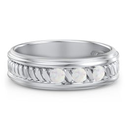 Men’s 3-Stone Ring with Twisted Rope Pattern