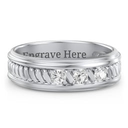 Men’s 3-Stone Ring with Twisted Rope Pattern