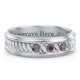Men’s 3-Stone Ring with Twisted Rope Pattern