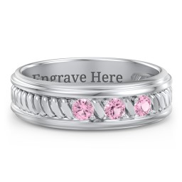 Men’s 3-Stone Ring with Twisted Rope Pattern