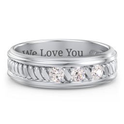 Menβs 3-Stone Ring with Twisted Rope Pattern