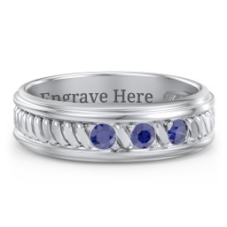 Men’s 3-Stone Ring with Twisted Rope Pattern in 925 Sterling Silver with Blue Sapphire