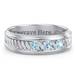 Men’s 3-Stone Ring with Twisted Rope Pattern in 925 Sterling Silver with Blue Topaz
