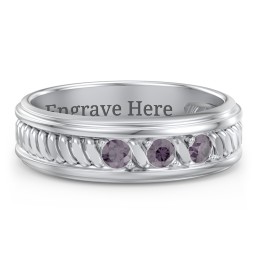 Men’s 3-Stone Ring with Twisted Rope Pattern in 925 Sterling Silver with Alexandrite