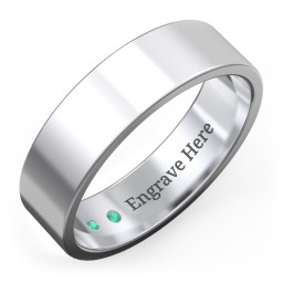 Men's Classic Flat Wedding Band - 6mm Width in 925 Sterling Silver with Emerald