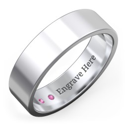 Men's Classic Flat Wedding Band - 6mm Width in 925 Sterling Silver with Ruby