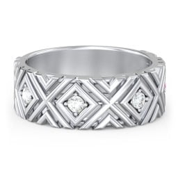 Men’s Grooved Geometric Birthstone Ring