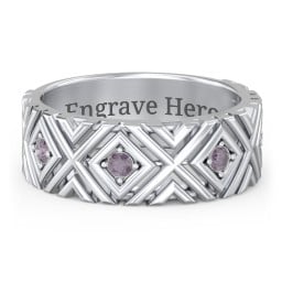 Menβs Grooved Geometric Birthstone Ring