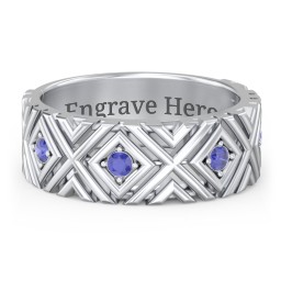 Men’s Grooved Geometric Birthstone Ring