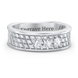 Men’s Diagonal Groove 3-Stone Family Ring