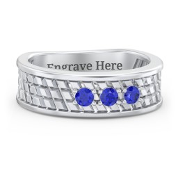 Men’s Diagonal Groove 3-Stone Family Ring