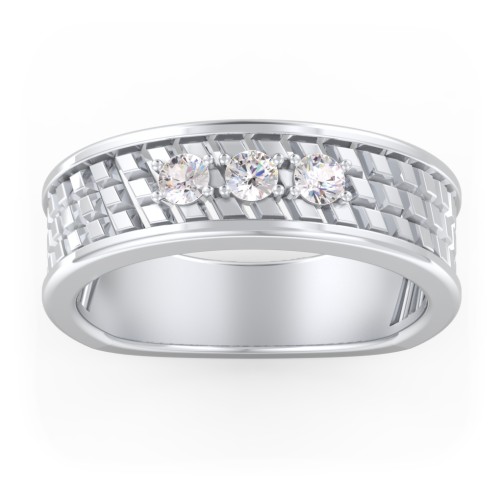 Men’s Diagonal Groove 3-Stone Family Ring – Sterling Silver with Cubic Zirconia