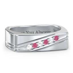 Menβs Flat Top Family Ring with Gemstones