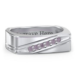 Men’s Flat Top Family Ring with Gemstones in 925 Sterling Silver with Alexandrite