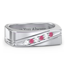 Men’s Flat Top Family Ring with Gemstones in 925 Sterling Silver with Cubic Zirconia and Ruby