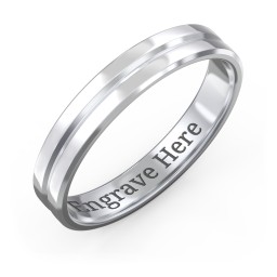 Men's Beveled Edge Wedding Band with V Groove- 4mm Width