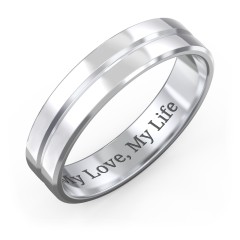Men's Beveled Edge Wedding Band with V Groove- 5mm Width – Sterling Silver