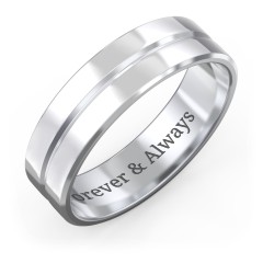 Men's Beveled Edge Wedding Band with V Groove- 6mm Width – Sterling Silver
