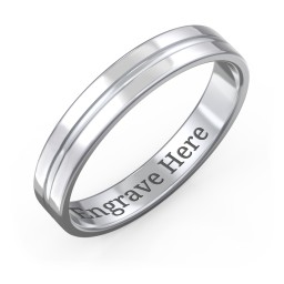 Men's Wedding Band with Rounded Polished Centre Groove- 4mm Width