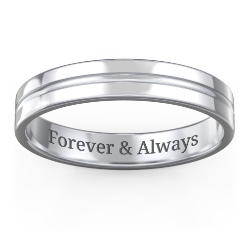Men's Wedding Band with Rounded Polished Centre Groove- 4mm Width – Sterling Silver