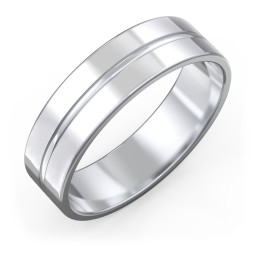 Men's Wedding Band with Rounded Polished Centre Groove- 6mm Width