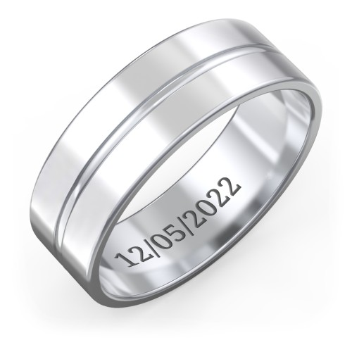 Men's Wedding Band with Rounded Polished Centre Groove- 7mm Width – Sterling Silver