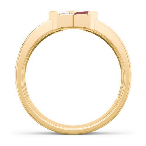 Men’s Engravable “X” Family Ring with Baguette Gemstones