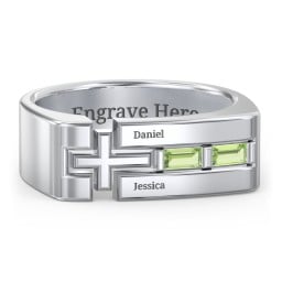 Men’s Squared Cross Ring with Baguette Gemstones
