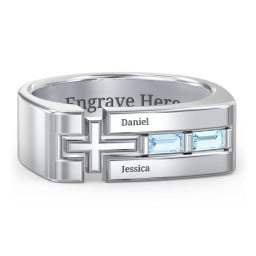 Men’s Squared Cross Ring with Baguette Gemstones