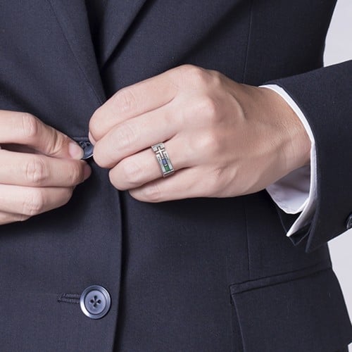 Men’s Squared Cross Ring with Baguette Gemstones