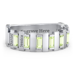 Men's 6-Stone Vertical Baguette Ring in 925 Sterling Silver with Peridot