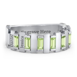 Men's 6-Stone Vertical Baguette Ring in 925 Sterling Silver with Peridot
