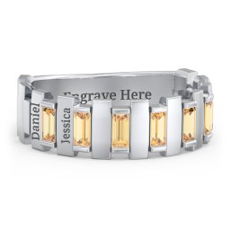 Men's 6-Stone Vertical Baguette Ring in 925 Sterling Silver with Citrine