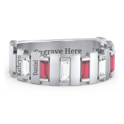 Men's 6-Stone Vertical Baguette Ring in 925 Sterling Silver with Cubic Zirconia and Garnet