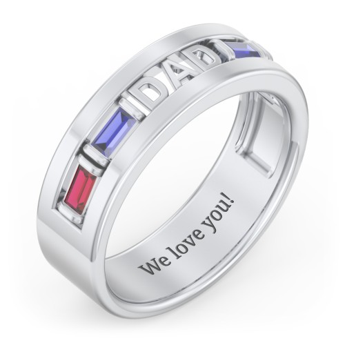 Men’s “Dad” Family Ring with Baguette Birthstones