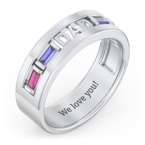 Men’s “Dad” Family Ring with Baguette Birthstones