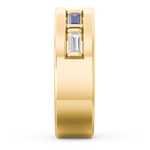 Men’s “Dad” Family Ring with Baguette Birthstones – 10K Yellow Gold with Diamond, Blue Sapphire, and Cubic Zirconia