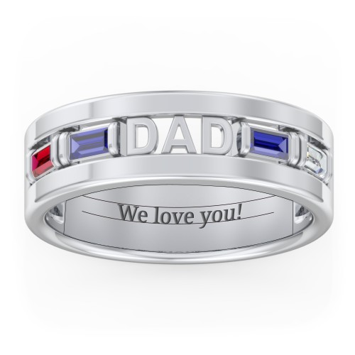 Men’s “Dad” Family Ring with Baguette Birthstones