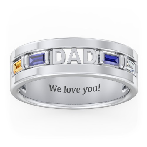 Men’s “Dad” Family Ring with Baguette Birthstones