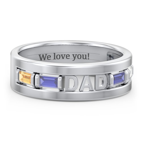 Men’s “Dad” Family Ring with Baguette Birthstones