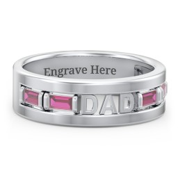 Men’s “Dad” Family Ring with Baguette Birthstones in 925 Sterling Silver with Ruby