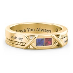 Men's 2-Stone Family Ring with “X” Stitch Detail