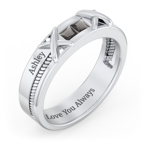 Men's 2-Stone Family Ring with “X” Stitch Detail