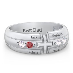 Men’s 4-Stone Cross Ring in 925 Sterling Silver with Cubic Zirconia, Garnet, SS01GARN, and S04CZIR