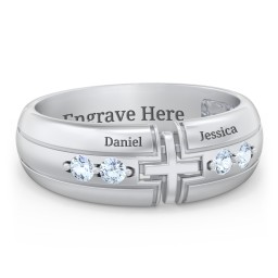 Menβs 4-Stone Cross Ring